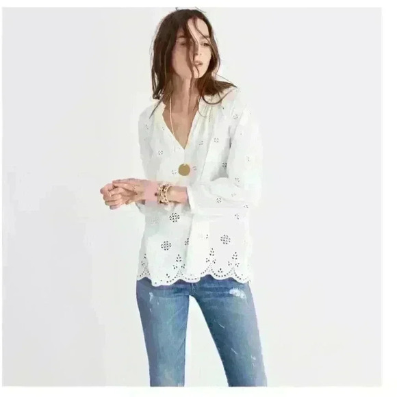 Women's Madewell Eyelet Popover White Top Size XXS - Picture 3 of 5